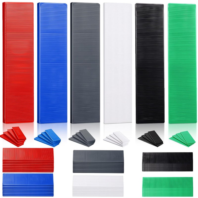 Konohan 240 Pcs Plastic Flat Shims Structural Tile Plastic Shims for Leveling, 3/64, 5/64, 1/8, 5/32, 13/64, 15/64, Green, Black, White, Grey, Blue, Red - Image 1
